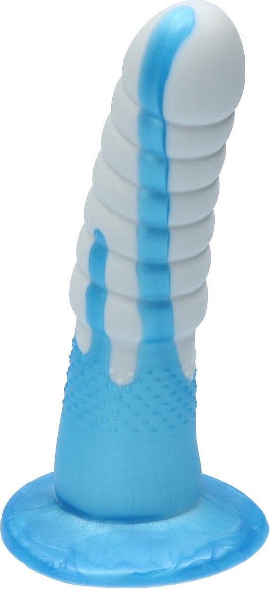 Goedkoopste Ylva & Dite - Aria - Siliconen Anale / Vaginale dildo - Made in Holland - Pastel Grijs / Blauw Metallic
