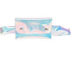 KIMU Transparant Klein Heuptasje Iridescent Holografisch Aan Riem - Heuptas Fanny Pack - Doorzichtig Regenboog Tas Tasje - 2 Drukknoopjes Festival