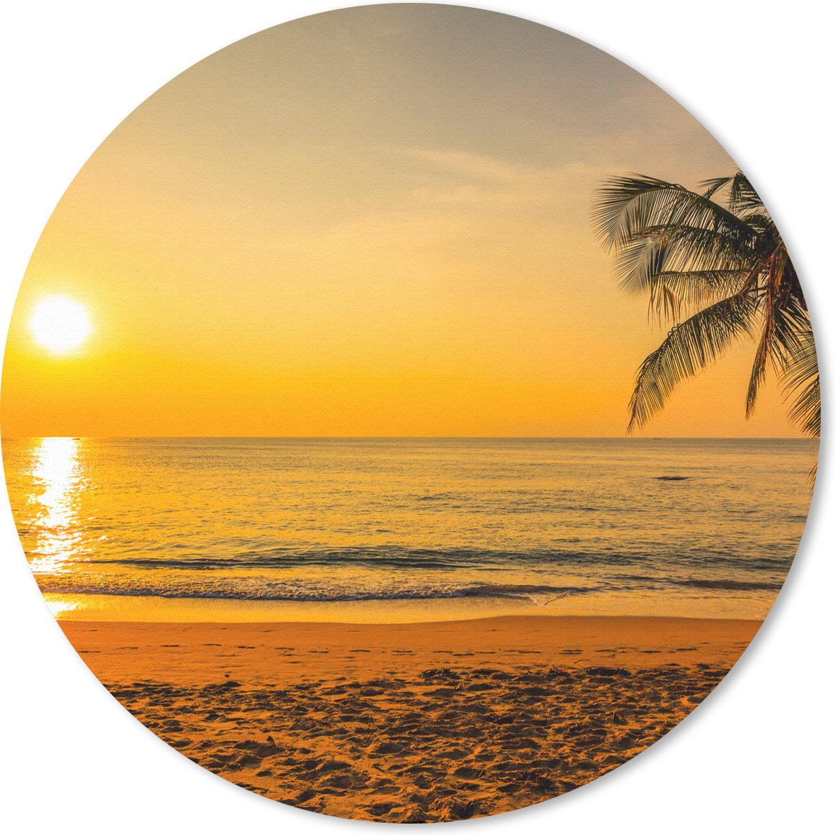 Muismat rond 30x30 cm - Mousepad Palmboom - Strand - Zonsondergang - Zee - Ronde muismatten