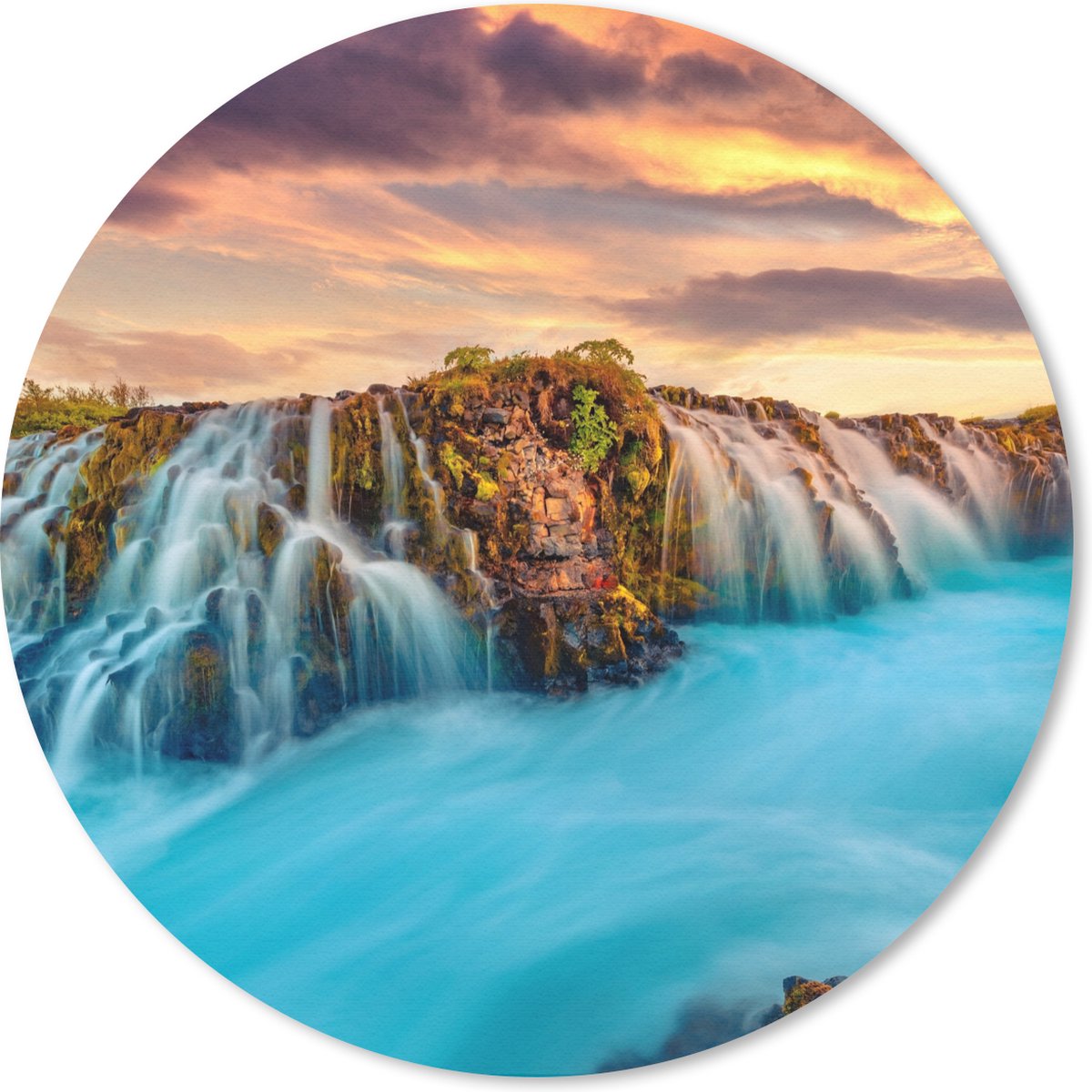 Muismat rond 20x20 cm - Mousepad Waterval - Landschap - Wolken - Natuur - Ronde muismatten