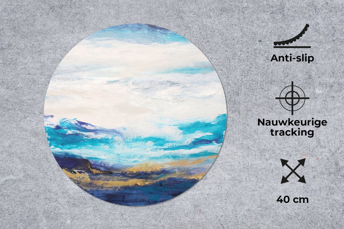 Muismat rond 40x40 cm - Mousepad Blauw - Schilderij - Abstract - Verf - Ronde muismatten