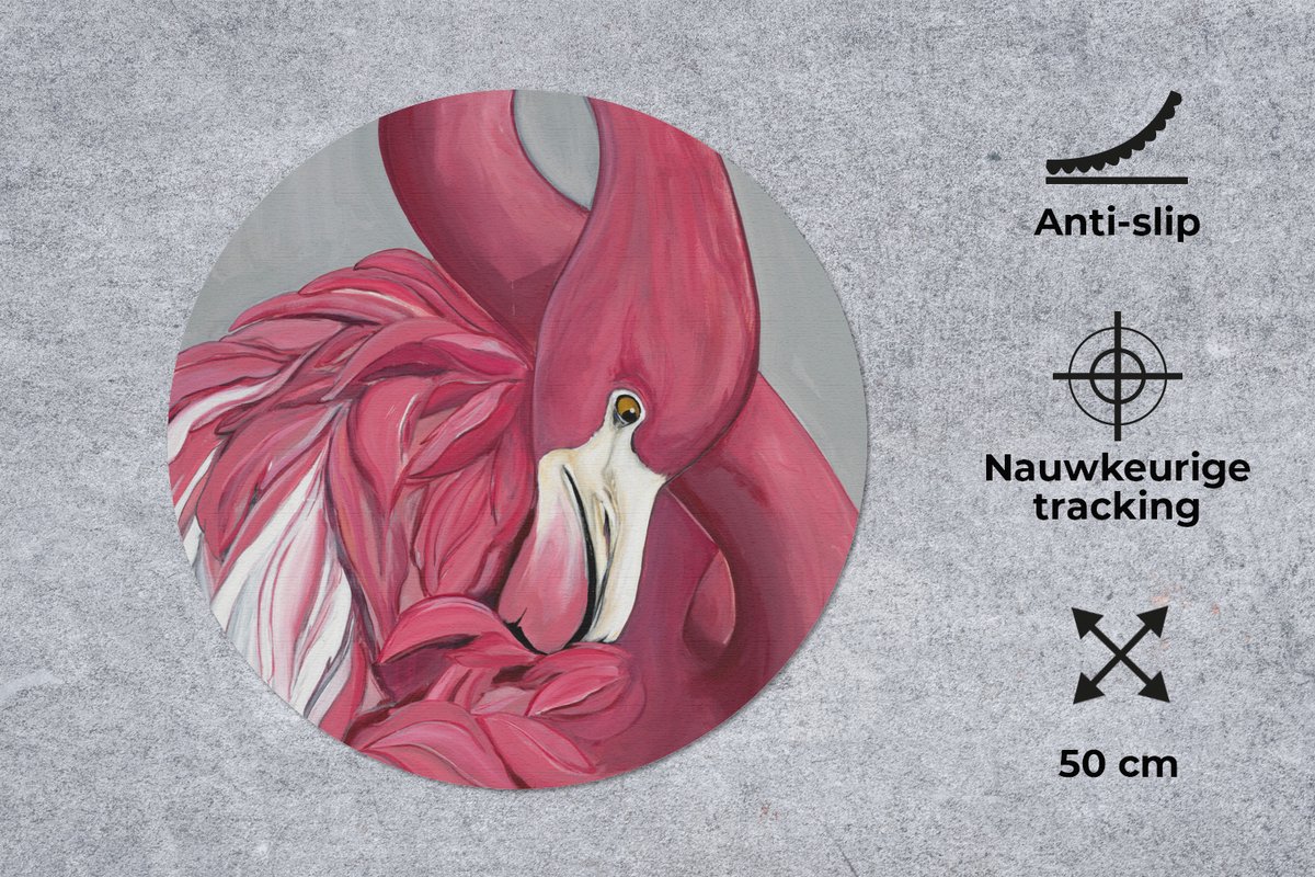 Muismat rond 50x50 cm - Mousepad Flamingo - Roze - Vogel - Dieren - Ronde muismatten