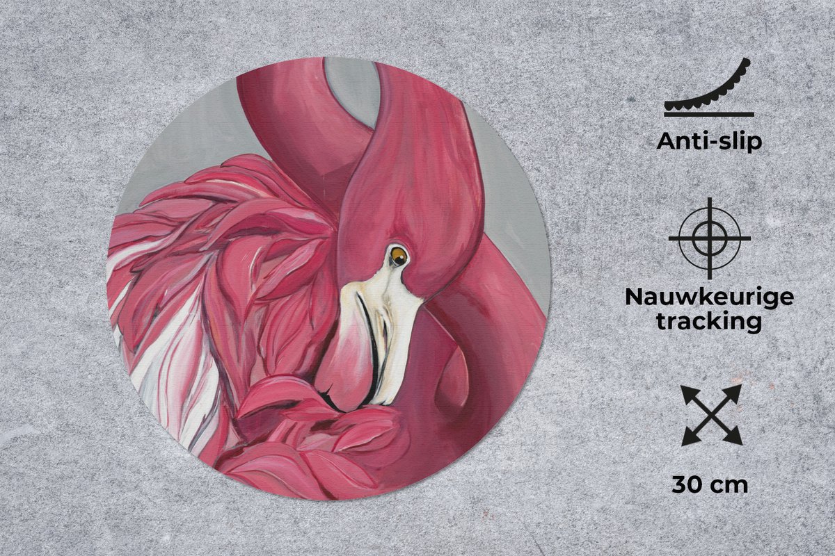 Muismat rond 30x30 cm - Mousepad Flamingo - Roze - Vogel - Dieren - Ronde muismatten