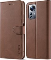LC.IMEEKE Luxe Book Case - Geschikt voor Xiaomi 12 / 12X Hoesje - Donkerbruin