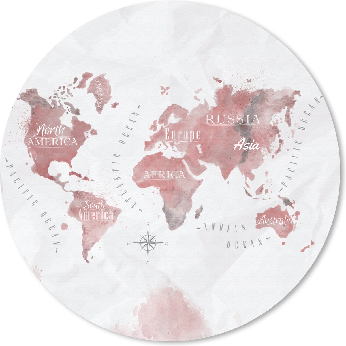 Muismat rond 40x40 cm - Mousepad Wereldkaart - Waterverf - Rood - Ronde muismatten