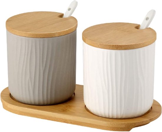 BSTCAR Houten kruidenpotjes, kleine suikerpot, kruidenpot, kruidenhouder, zoutsuikercontainer met bamboedeksel, keukenaccessoires