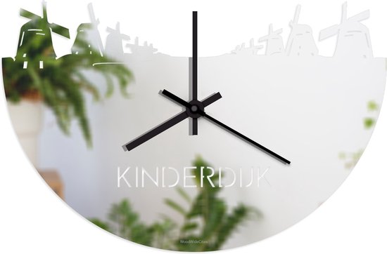 Skyline Klok Kinderdijk Spiegel - Ø 40 cm - Stil uurwerk - Wanddecoratie - Meer steden beschikbaar - Woonkamer idee - Woondecoratie - City Art - Steden kunst - Cadeau voor hem - Cadeau voor haar - Jubileum - Trouwerij - Housewarming - WoodWideCities