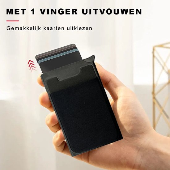 DutchOne Pasjeshouder Mannen & Vrouwen Kaarthouder Pasjes RFID Uitschuifbaar Creditcardhouder Voor 7 Aluminium Aluminium Zwart Lycra 3213090361