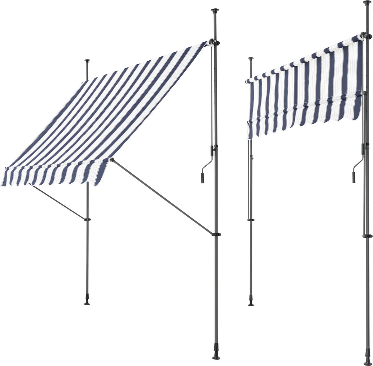 Klemluifel Liam - Uitschuifbare Luifel - Donkerblauw en Wit - 250x120 cm - Staal en Stof - Waterafstotend - UV Bescherming