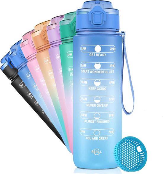 Gourde Enfant 500 Ml Avec Marqueur De Temps – Motivante, Anti-Fuite, Bouchon Poussoir – Pour École, Sport, Voyage