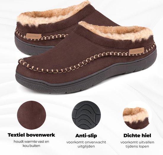 Pantoufles femmes Homme - Pantoufles - Mocassins - Tan - Antidérapants - Taille 46/47 - Comfeet