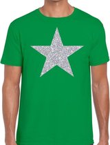 Zilveren ster glitter t-shirt groen heren - shirt glitter ster zilver XL