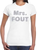 Mrs. Fout zilver glitter tekst t-shirt wit dames S