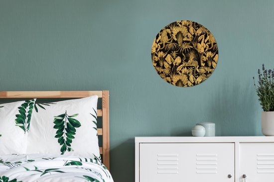 WallCircle - Stickers muraux - Cercle Papier Peint - Jungle - Or - Motifs - Luxe - Noir et Or - 30x30 cm - Cercle Mural - Auto Adhésif - Sticker Papier Peint Rond