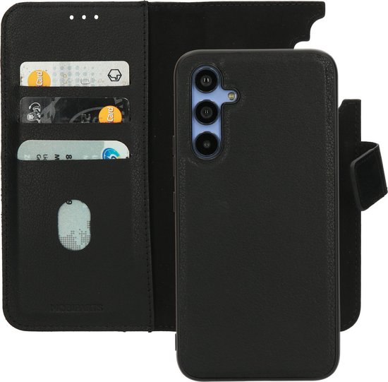 Mobiparts hoesje geschikt voor Samsung Galaxy A54 - Wallet 2-in-1 Boekhoesje - MagSafe - Echt Leder - Uitneembare Case - Sterke Magneet Sluiting - Contactloos betalen - Zwart