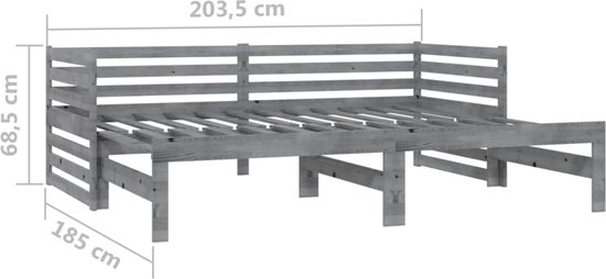vidaXL - Bedbank - uitschuifbaar - massief - grenenhout - grijs - 2x(90x200) - cm