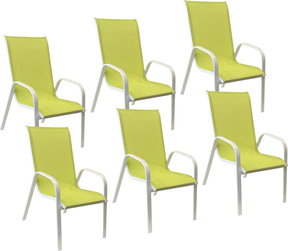 Set van 6 MARBELLA stoelen in groen textilene - wit aluminium