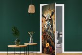Deursticker Uil - Vogel - Bloemen - Planten - Botanisch - 80x205 cm - Deurposter