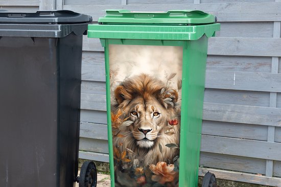Sticker conteneur Lion - Animaux sauvages - Plantes - Nature - Fleurs - 44x98 cm - Sticker Kliko