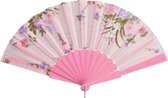 Cepewa Handwaaier/spaanse waaier Flowers - roze - 30 cm - Verkoeling zomer