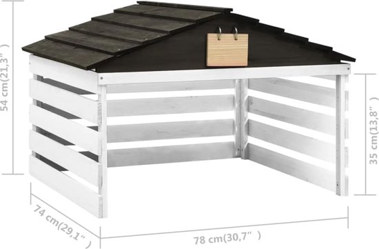 vidaXL - Overkapping - voor - grasmaaier - 78x74x54 - cm - vurenhout - zwart - en - wit van VidaXL — afbeelding 3