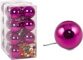 Gerim kerstballen - 32x st - fuchsia roze - glans - 5 cm - kunststof