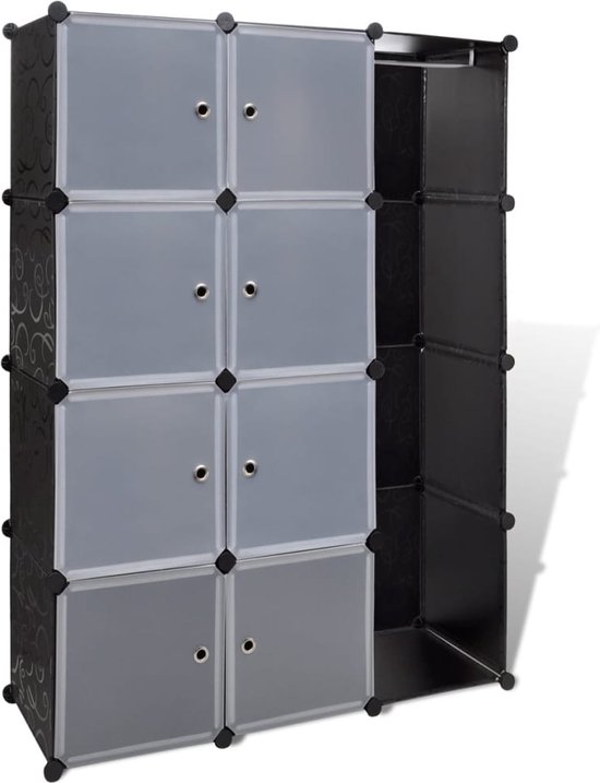 vidaXL Kledingkast 240497 Modulaire kast met 12 compartimenten zwart en wit 37 x 115 x 150 cm