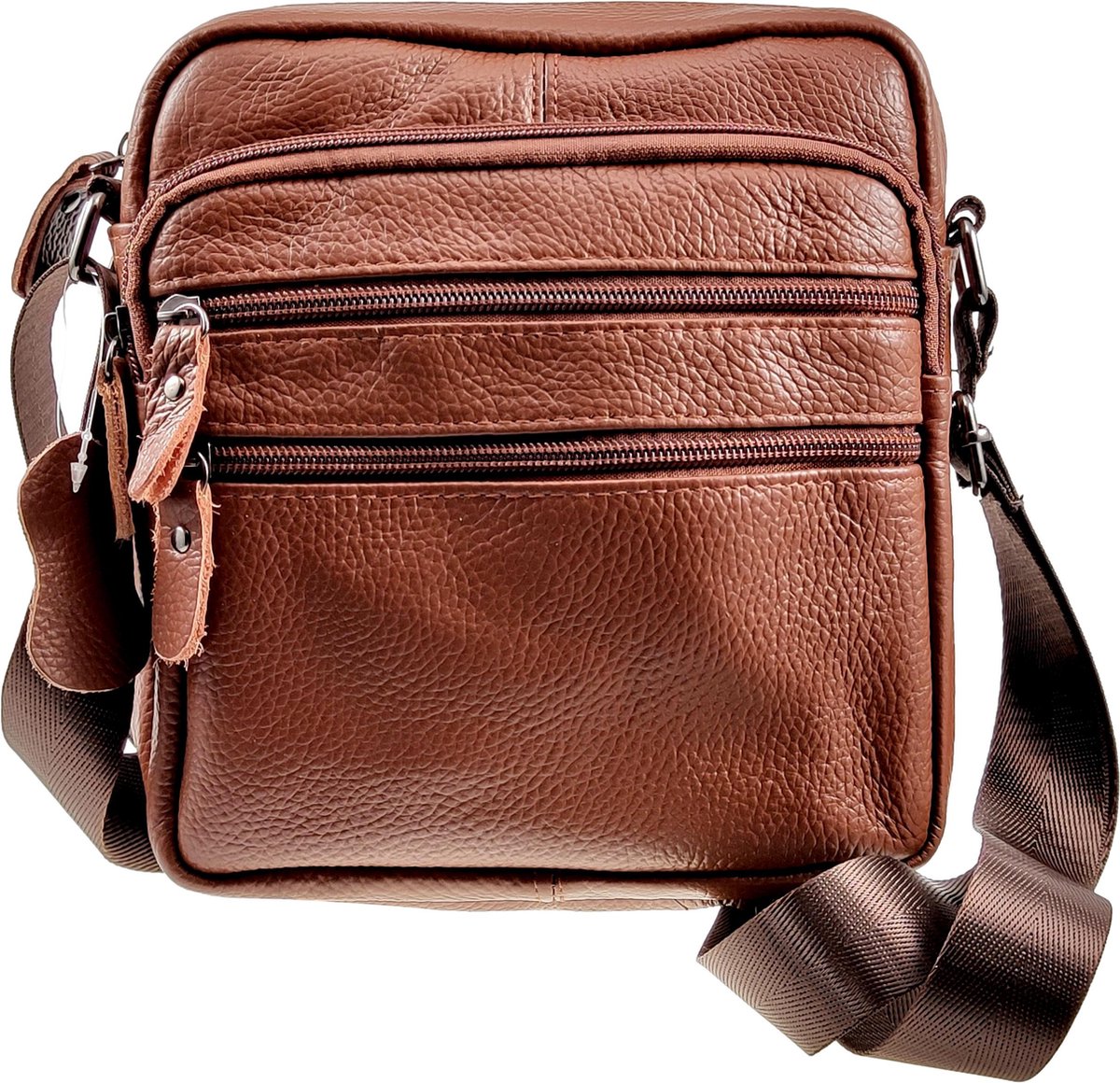 Schoudertas Unisex - Tan Bruin Leer - Buideltas - Verstelbaar - Leren Crossbody - Nektas - Slingbag