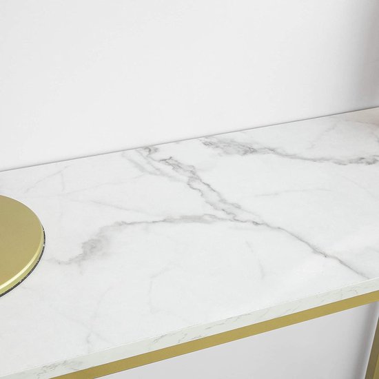 COSTWAY Console Table, Narrow Side Table, Gold Marble Look, Wooden Hallway Table, 2 Levels, 120 x 29.5 x 92.5 cm, Ideal for Hallway and Living Room, Modern