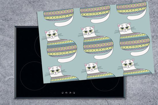 KitchenYeah® Inductie beschermer 81.6x52.7 cm - Meisje - Katten - Trui - Patronen - Girl - Kids - Kinderen - Meiden - Kookplaataccessoires - Afdekplaat voor kookplaat - Inductiebeschermer - Inductiemat - Inductieplaat mat