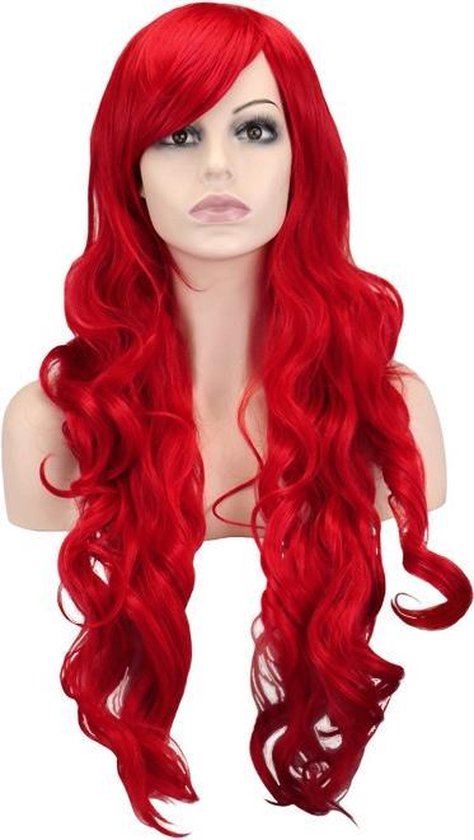 luxe extra lange zeemeermin rode pruik - rode mermaid haarwerk krullen en... | bol.com
