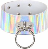 KIMU Choker Breed Zilver Ring Holografisch Iridescent Collar Halsband Festival