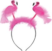 Diadeem flamingo's roze haarband met veertjes - vogels tropical