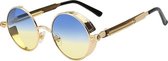 KIMU zonnebril blauw geel steampunk - rond goud montuur - vintage bril