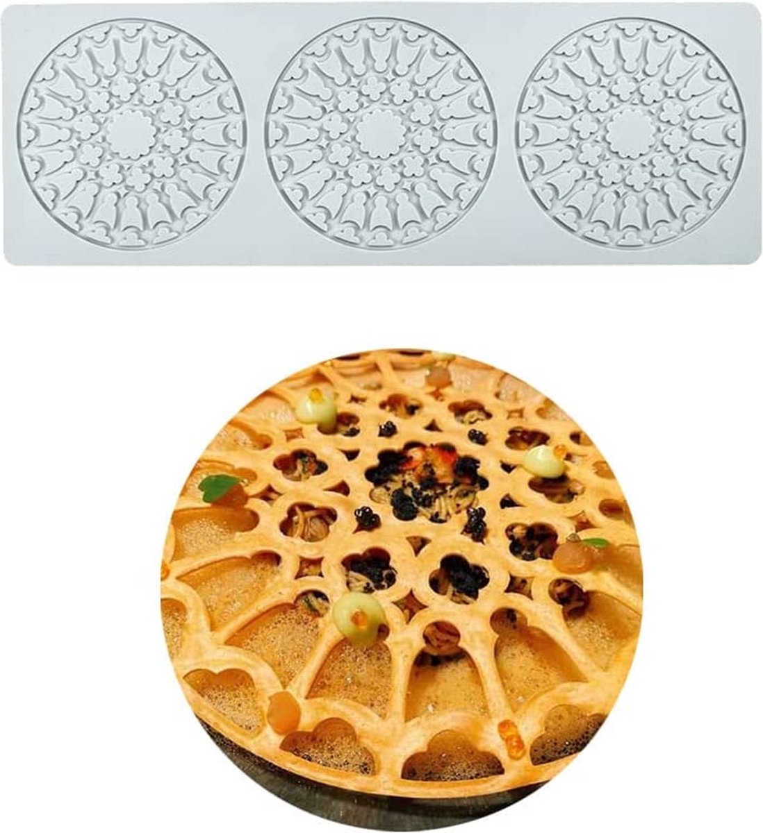 Siliconen fondant kanten mat, suikerambachtelijke afdrukvorm, eetbare cake, moleculaire keuken, decoratie, 3 gaten ronde vorm van de bloem