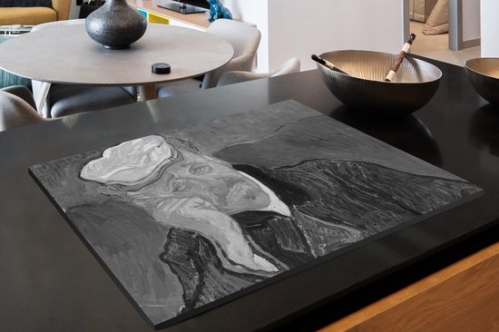 KitchenYeah® Inductie beschermer 80.2x52.2 cm - Portret van Dr. Gachet - Vincent van Gogh - Zwart - Wit - Kookplaataccessoires - Afdekplaat voor kookplaat - Inductiebeschermer - Inductiemat - Inductieplaat mat