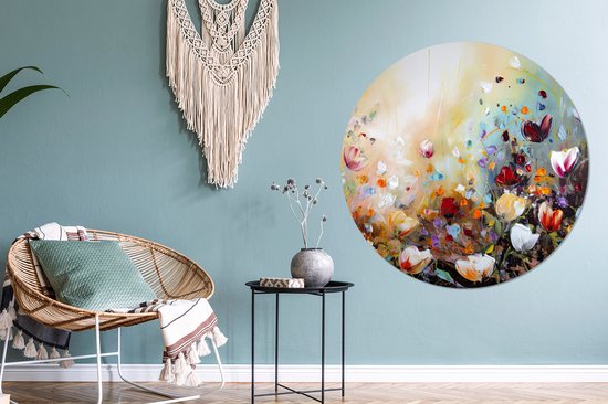 WallCircle - Wall Circle - Wall Circle - Peinture à l'huile - Fleurs - Coloré - Nature - Aluminium - Dibond - 120x120 cm - Intérieur et Extérieur XXL