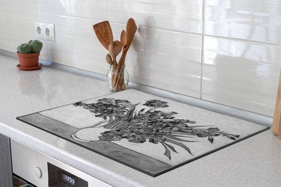 KitchenYeah® Inductie beschermer 65x52 cm - Irises - Vincent van Gogh - Zwart - Wit - Kookplaataccessoires - Afdekplaat voor kookplaat - Inductiebeschermer - Inductiemat - Inductieplaat mat