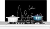 Spatscherm keuken 120x60 cm - Kookplaat achterwand Line art - Leiden - Stad - Nederland - Zwart wit - Muurbeschermer - Spatwand fornuis - Hoogwaardig aluminium