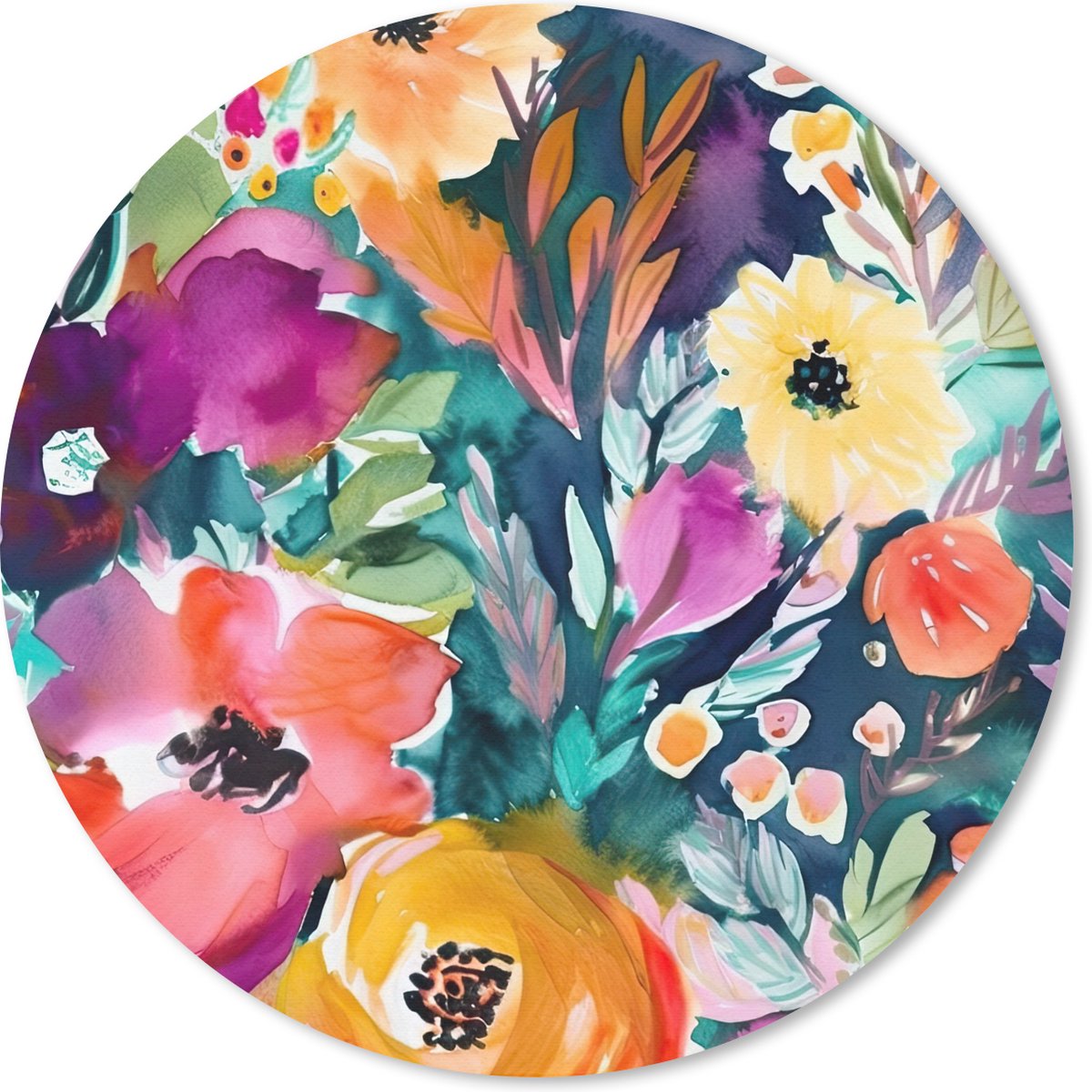 Muismat rond 40x40 cm - Mousepad Bloemen - Olieverf - Kunst - Natuur - Ronde muismatten