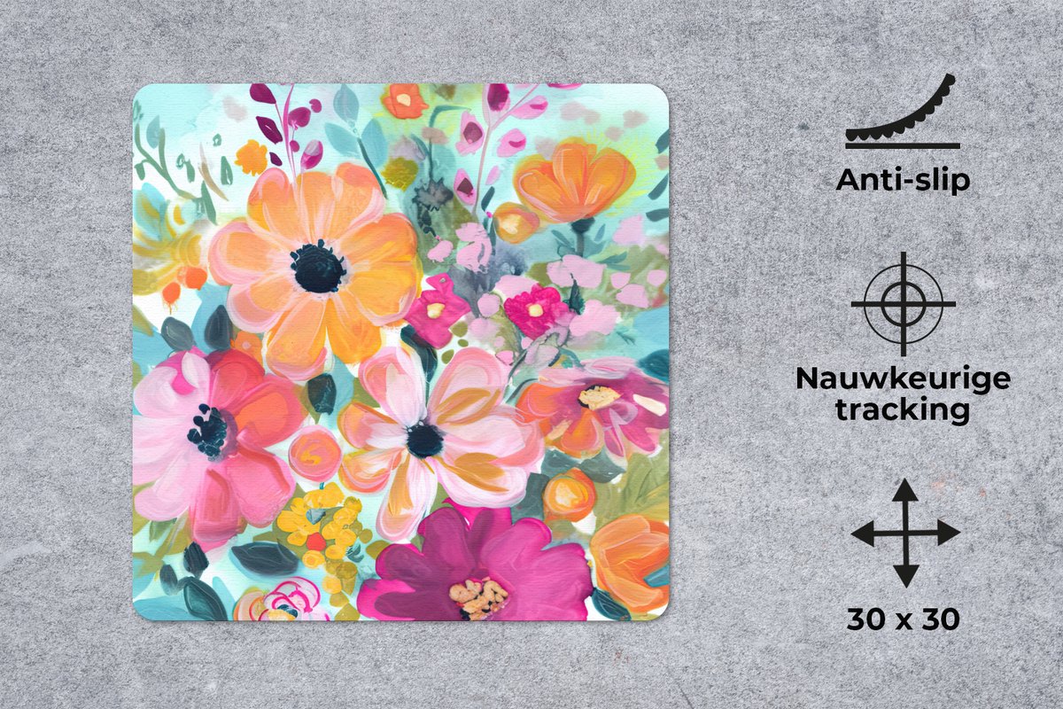 Muismat 30x30 cm - Mousepad Bloemen - Schilderij - Natuur - Botanisch - Muismatten