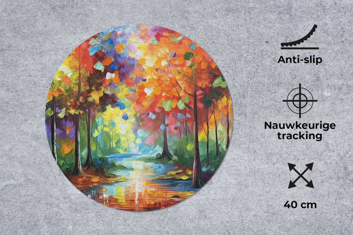 Muismat rond 40x40 cm - Mousepad Landschap - Bos - Kleuren - Natuur - Ronde muismatten