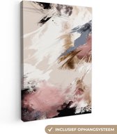 Canvas - Muurdecoratie - Foto op canvas - 120x180 cm - Slaapkamer - Verf - Abstract - Roze - Wit - Wanddecoratie - Canvas schilderij - Schilderijen - Woonkamer - Canvasdoek