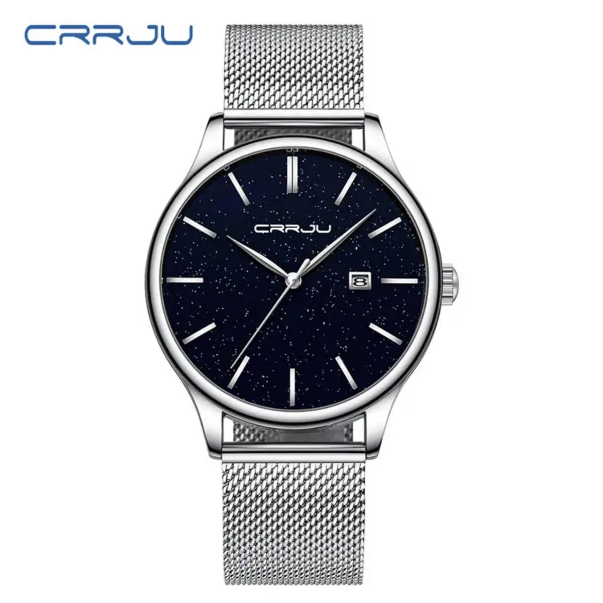 CRRJU Horloge - Zilverkleurig - Dames - Heren - Analoog - Ø 35 mm - staal - Datumaanduiding