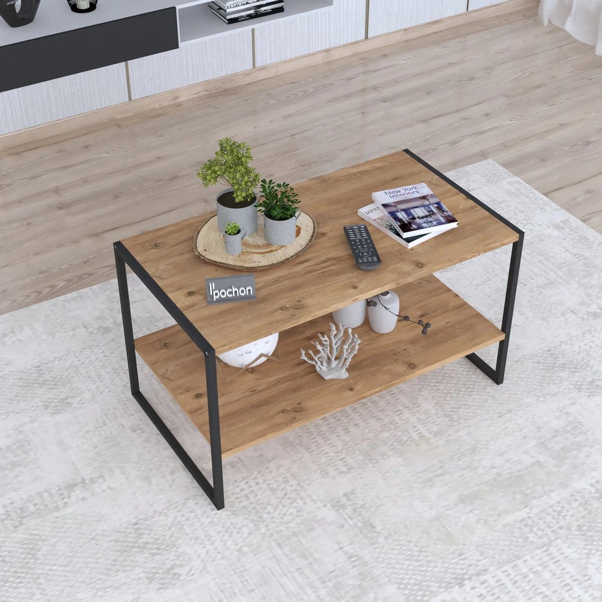 Pochon - Salontafel Zarife - Pijnboom - 50x90x50 - Rechthoek - Bijzettafel - Salontafel Industrieel