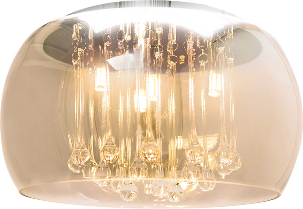 Olucia - LORENZO - Plafondlamp - Amber / Zilver - Vorm: Rond