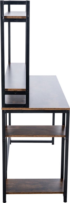 Mondeer Computerbureau, werkstation schrijfbureau met 2 verstelbare opbergplanken en grote monitorstandaard, ruimtebesparend voor thuiskantoor studio, 120 x 60 x 90 cm, rustiek bruin