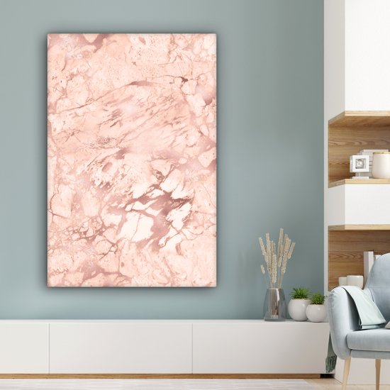 Canvas Schilderij Marmer - Aderen - Roze - 80x120 cm - Wanddecoratie
