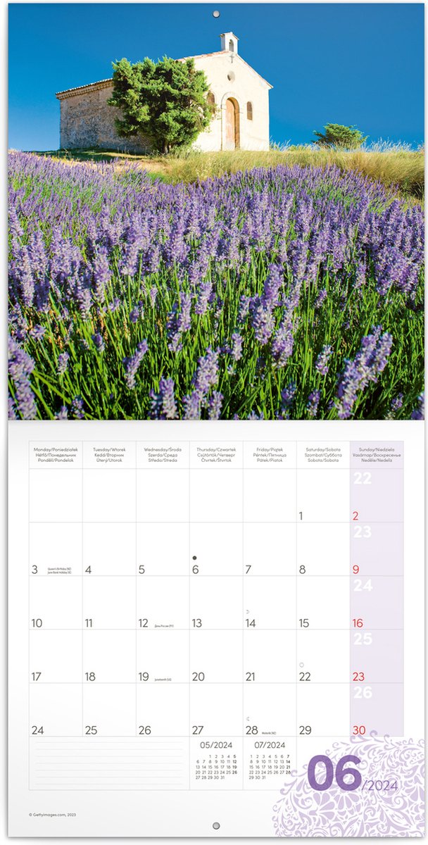 Calendrier mensuel 30 x 30 cm - Provence - 16 mois - Aquarupella