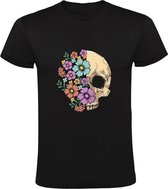 Schedel met andere helft bloemen Heren T-shirt - doodshoofd - natuur - plant